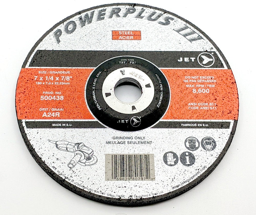 Jet Powerplus 500438, Pack of 4, Abrasive Grinding Wheels, 7-1/4" x 7/8", A24R Grit, T27