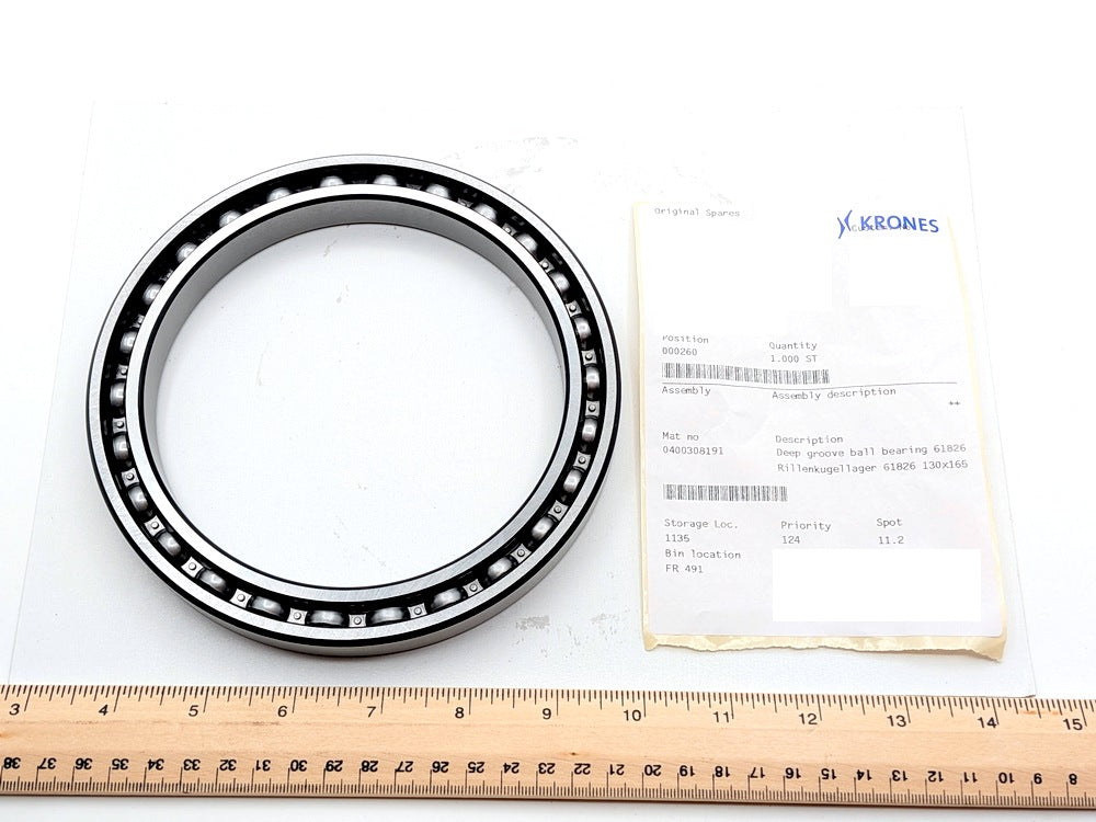 Krones 0400308191 New Genuine Original Deep Groove Ball Bearing 61826 130x165