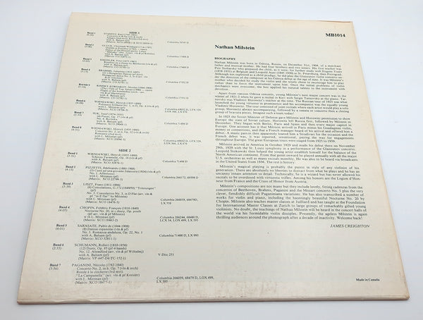 LP Vinyl, 1974, Nathan Milstein - Masters of the Bow Vol. 1, Discopaedia, MB 1014, Mono