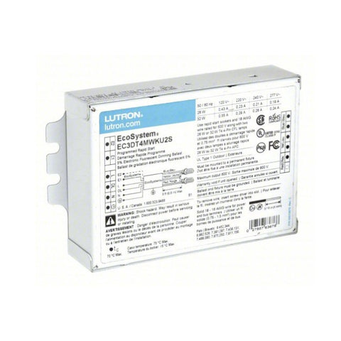 Lutron EC3DT4MWKU2S Compact Ballast, 120 to 277V AC, 2 Bulbs Supported, 32 W Max. Bulb Watts, T4, 0.95 Ballast Factor