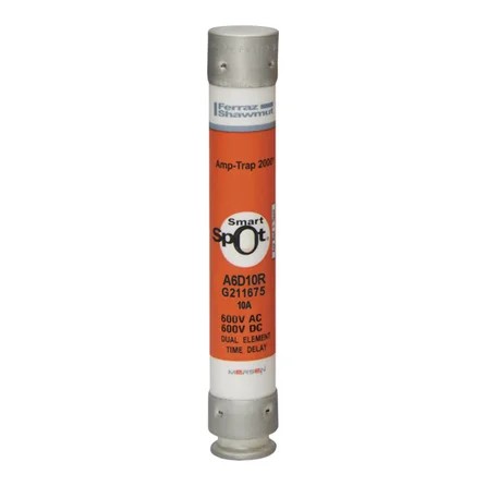 Mersen A6D10R Fuse, 10A, Class RK1, Time-Delay 600VAC 600VDC, Ferrule, SmartSpot®, Amp-Trap 2000®