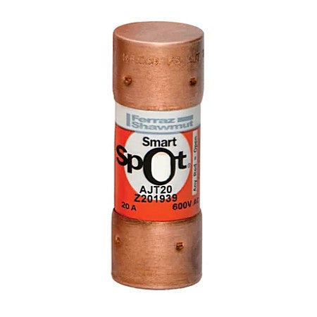 Mersen AJT20 SmartSpot® Fuse, 20A, Class J, Time-delay, 600VAC 400VDC, Ferrule, Amp-Trap 2000®