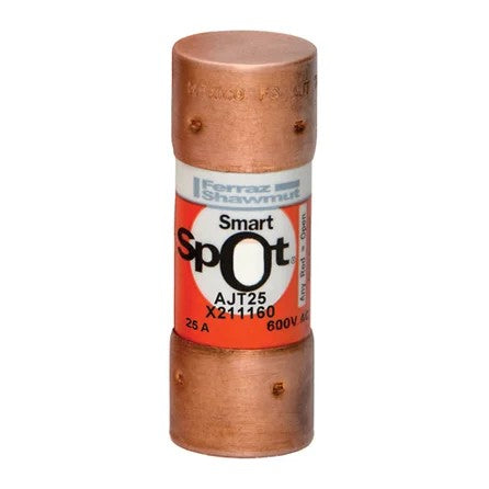 Mersen AJT25 SmartSpot® Fuse, 25A, Class J, Time-delay, 600VAC 400VDC, Ferrule, Amp-Trap 2000®