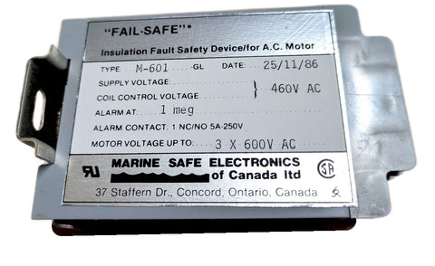 Marine Safe Electronics MSE "Fail Safe" Insulation Fault AC Motor Protector M-601-GL