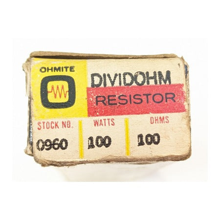 Ohmite 0960 Davidohm Wirewound Ceramic Resistor, 100 Ohm, 100 W, New