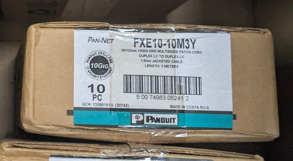 Panduit Opti-Core® FXE10-10M3Y, Box of 10 cables, 2-fiber OM3 10 GbE LC to LC Duplex, OFNR (Riser) rated, 1.6mm Jacketed Patch Cable, 3m (FXE1010M2Y) (Copy)