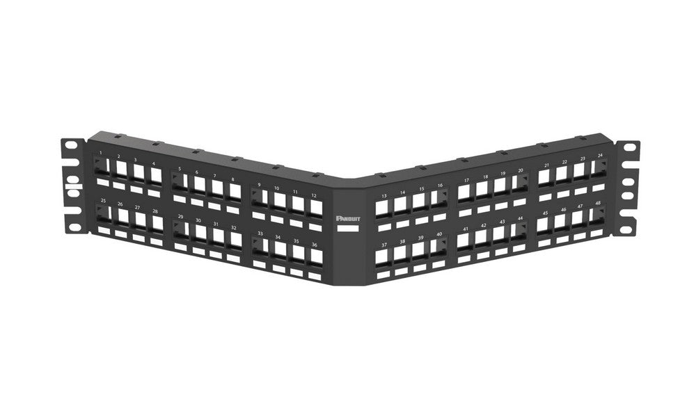 Panduit NKPPA48FMY NetKey® Angled Flush Patch Panel, 48 Port, 2U, Black