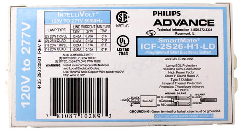 Philips Advance SmartMate ICF-2S26-H1-LD Programmed Start Compact Electronic Ballast (ICF2S26H1LD, 10289)