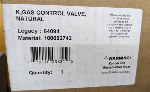 Robertshaw 2000NWDER-LC Water Heater Gas Control Valve, Natural Gas (100092742, 64094)