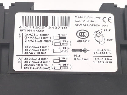 Siemens 3RT1034-1AK60 New Genuine Original Power Contactor