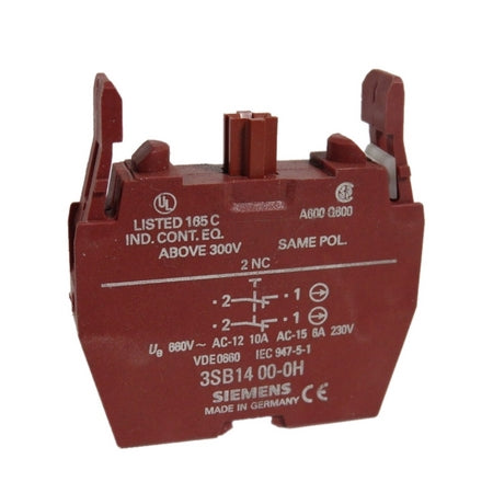 Siemens 3SB14 00-0H Contact Block w/Mounting Latch, 2NC (3SB14000H)