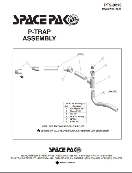 Spacepak PT2-0213 P-Trap Assembly 45W30-WG0127-01 (PT20213)