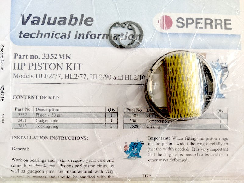 Sperre 3352MK Piston LP Maintenance Kit for Model HLF2/77, HL2/77, HL2/90, HL2/105