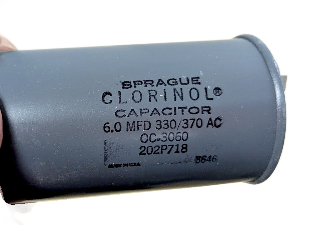 Sprague Clorinol OC-3060 New Genuine Original Oil-Filled AC Capacitor 6MFD 330-370VAC (202P718)