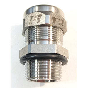 T&B 2932SST Stainless Steel Liquidtight Strain Relief Connector With Rubber Bushing, 3/4 in NPT, 0.50 to 0.750 in Cable Openings