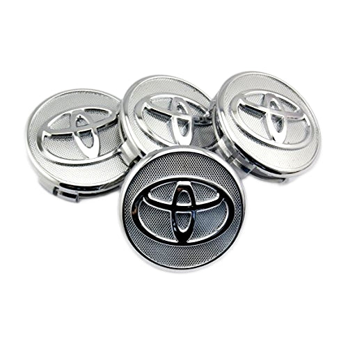 Silver Wheel Center Caps for Toyota, Pack of 4, 57mm Outer Diameter, Frosted Surface