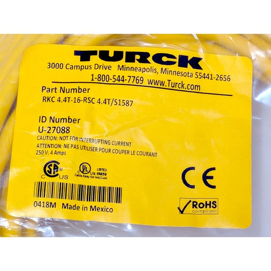 Turck RKC 4.4T-16-RSC 4.4T/S1587 New Genuine Original M12 eurofast Extension Cordset 16m