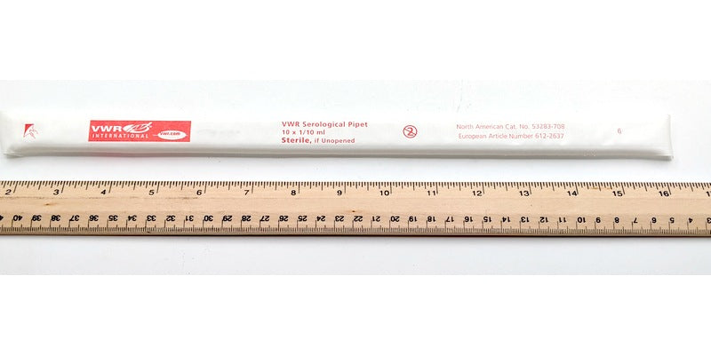 VWR 53283-708, 50-Pack, New Serological Pippette 10 x 1/10 mL Glass Sterile