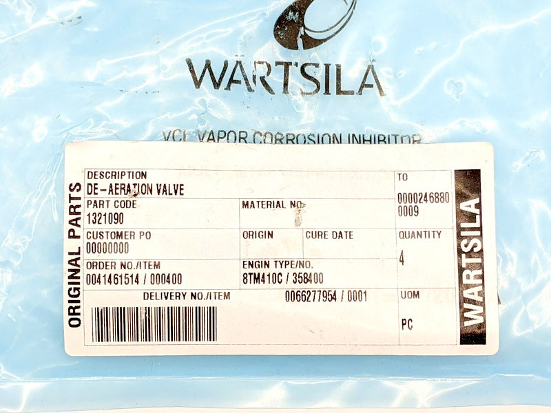Wartsila 1321090 De-Aeration Valve for 8TM410C/358400 Engines (616101321-127)