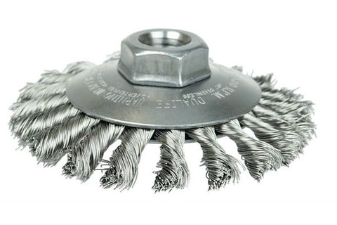 Weiler 13416 Knot Wire Bevel Brush 4", .014" Stainless Steel Wire, 5/8"-11 UNC Nut