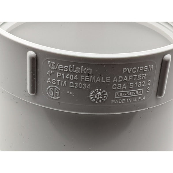 Westlake P1404 Solvent Weld PVC Joint, Straight, Female, 4" SDR35