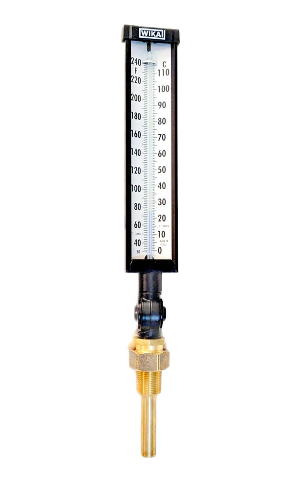Wika 9010301007AW1 Industrial Glass Thermometer, Self Indicating, Liquid In Glass, Adjustable Angle