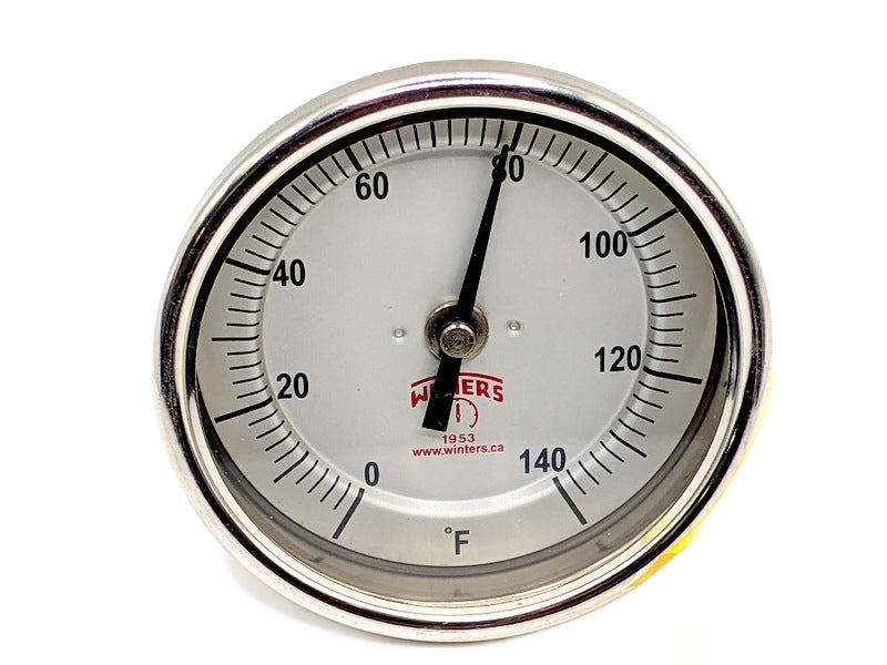 Winters TBM30025B16 Bi-Metal Thermometer, Range 0-140F, 3" Dial, 2.5" Back Stem 1/2" NPT