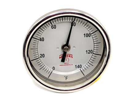 Winters TBM30025B16 Bi-Metal Thermometer, Range 0-140F, 3" Dial, 2.5" Back Stem 1/2" NPT