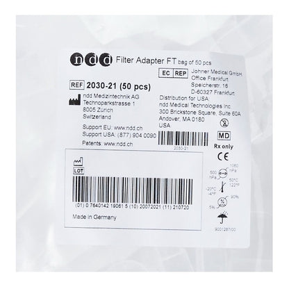 ndd Medical Technologies 2030-21 FlowTube Adapters for EasyOne Air Spirometer 50/Bag (203021)