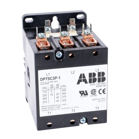ABB DP75C3P-1 3-Pole Type DP Non-Reversing Definite Purpose Contactor
