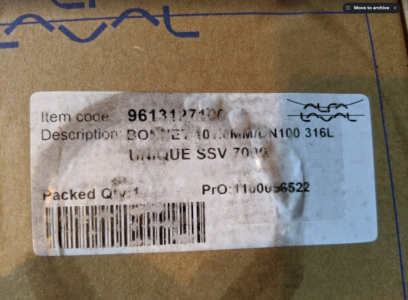Alfa Laval 9613-1271-06 Unique 7000 Bonnet