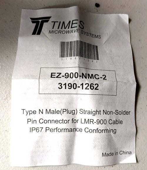 Amphenol Times Microwave Systems EZ-900-NMC-2 LMR-900 Low Loss Connector (3190-1262)