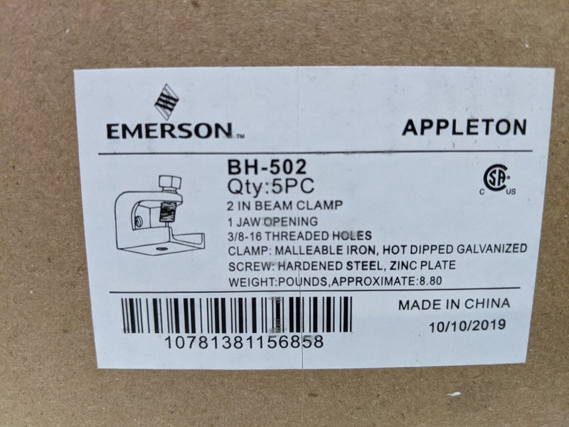 Appleton BH-502, 5-Pack, New Genuine Original Beam Clamp for Rigid Metal Conduit and IMC Fittings