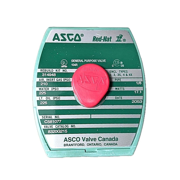 ASCO Red Hat II 8320G215 General Service Direct Acting Solenoid Valve, Stainless Steel, 1/8" NPT