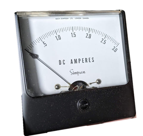 Bach-Simpson Model 1327 Ammeter 0-3A, 0-50 DC mV, Panel Mount Meter, 3.25 inch square