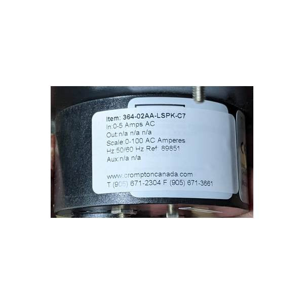 Crompton 364-02AA-LSPK-C7 New Genuine Original Challenger Series Analog Panel Meter 0-100A