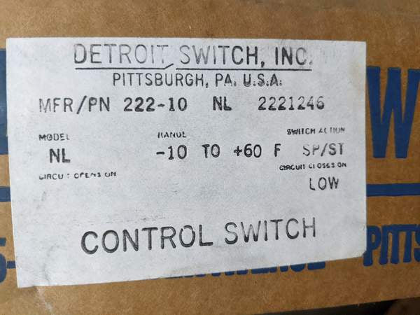 Detroit Switch 222-10 NL Temperature Control Switch