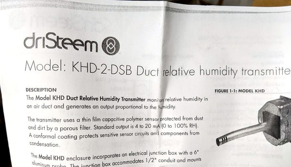 Dri-Steem KHD-2-DSB Duct Relative Humidity Sensor & Transmitter