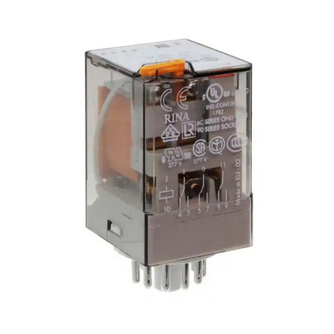 Finder 60.13.8.120.0040 3-Pole General Purpose Power Relay, 3PDT, 120VAC, 10A, 11-Pin Plug-In Mount