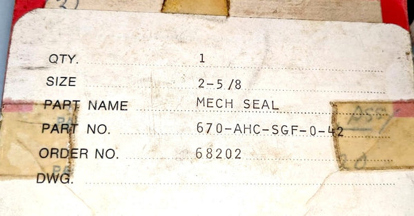 John Crane Sealol 670 Low Temperature 2 5/8" Metal Bellows Seal (670-AHC-SGF-0-42)