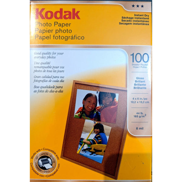 Kodak Photo Paper, 6 mil, Glossy, 4 x 6, 100 Sheets/Pack (8298382)