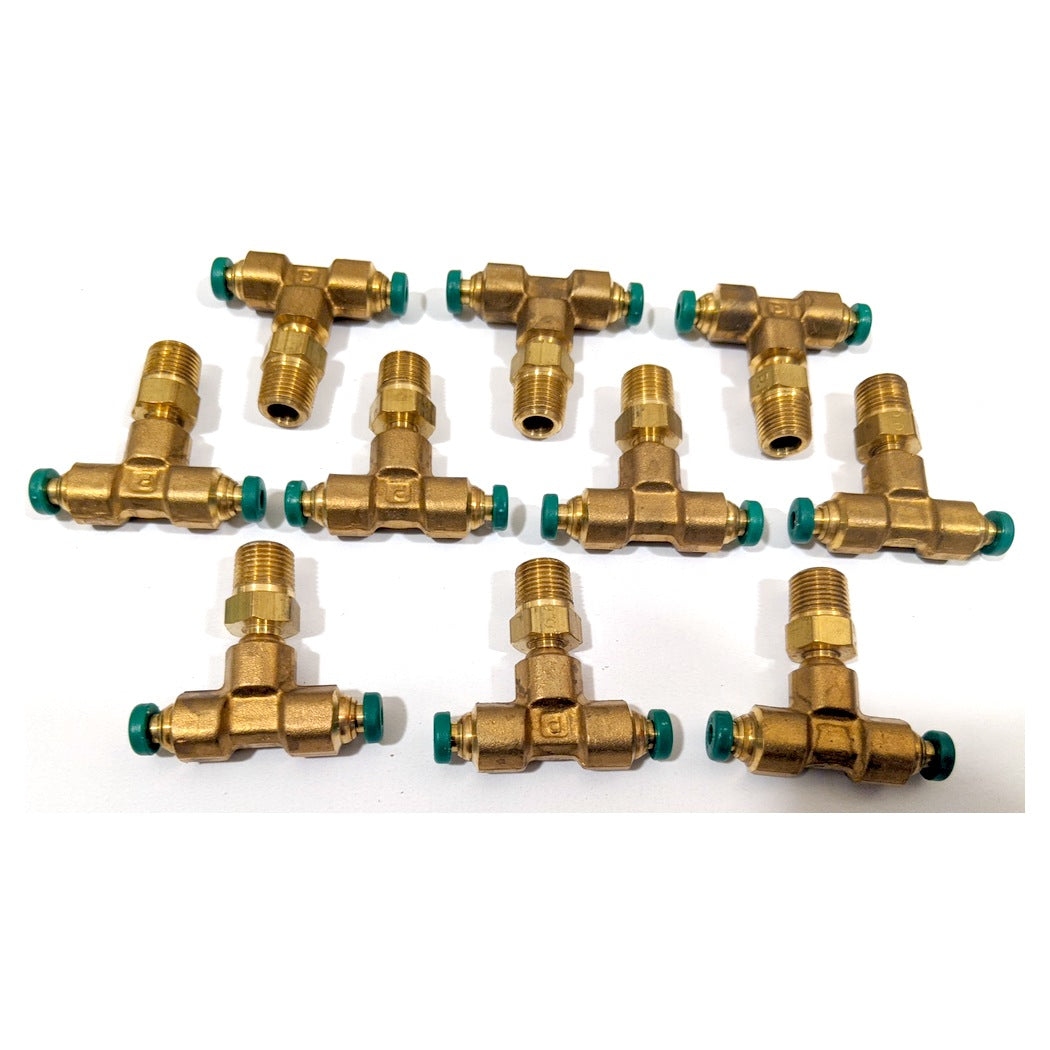 Parker X172PL-2-2 Prestolock Push-to-Connect Brass Tee Pipe Fittings, Box of 10