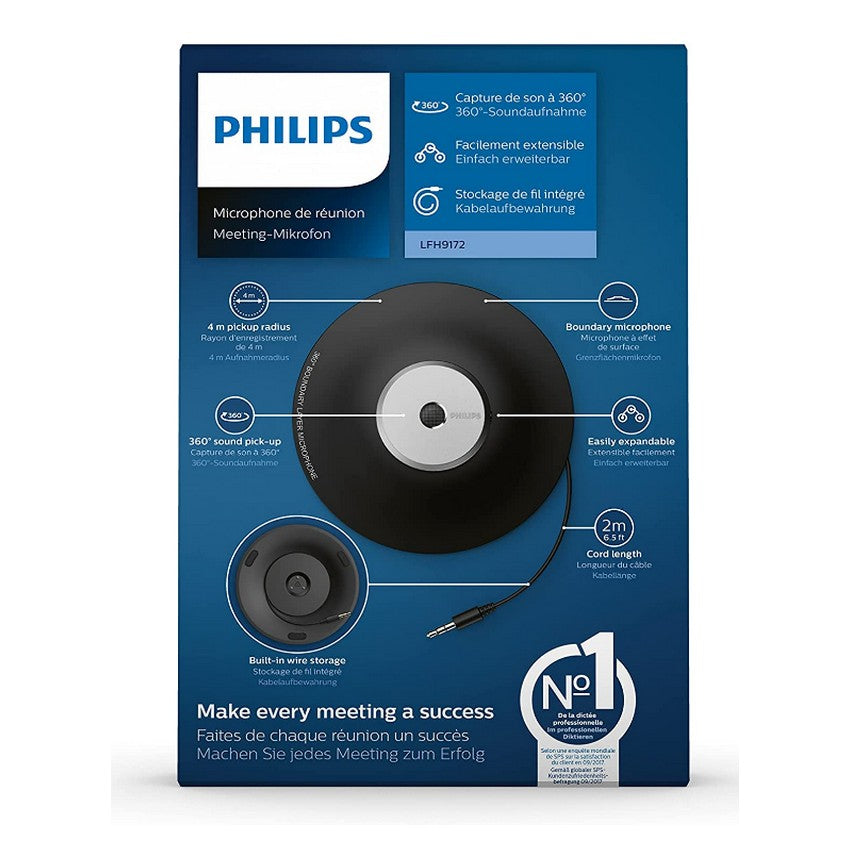 Microphone De Réunion Philips LFH9172/00 - Capture 360° à 2 Mètres | Enregistrement Réunion Simple