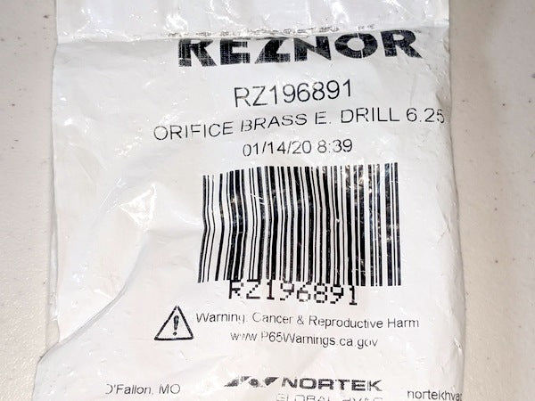 Reznor RZ 196891 Burner Orifice, Brass E, 6.25mm Natural Gas