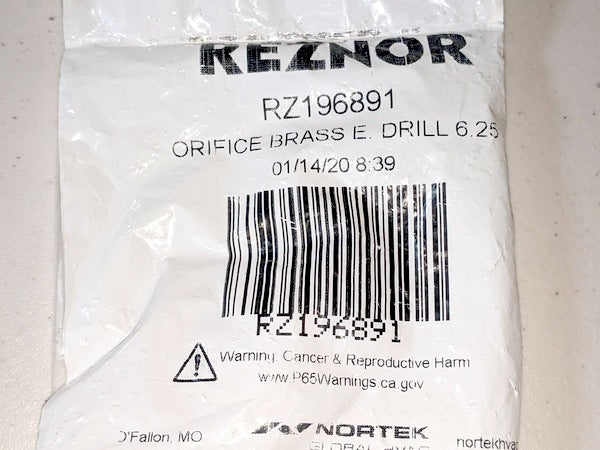 Reznor RZ196891 Burner Orifice, Brass E, 6.25 Natural Gas
