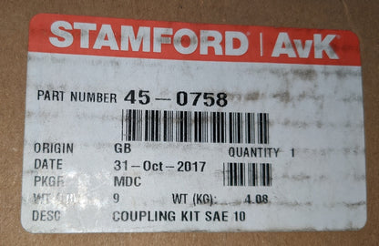 Stamford AvK Cummins AvK 45-0758 New Genuine Original Flywheel Coupling Kit 45-0758 Flywheel Coupling Kit SAE 10 for UC224 Frame