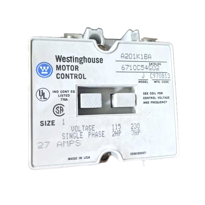 Westinghouse (Cutler-Hammer/Eaton) Used A201K1BA Non-Reversing Contactor (6710C54G02)